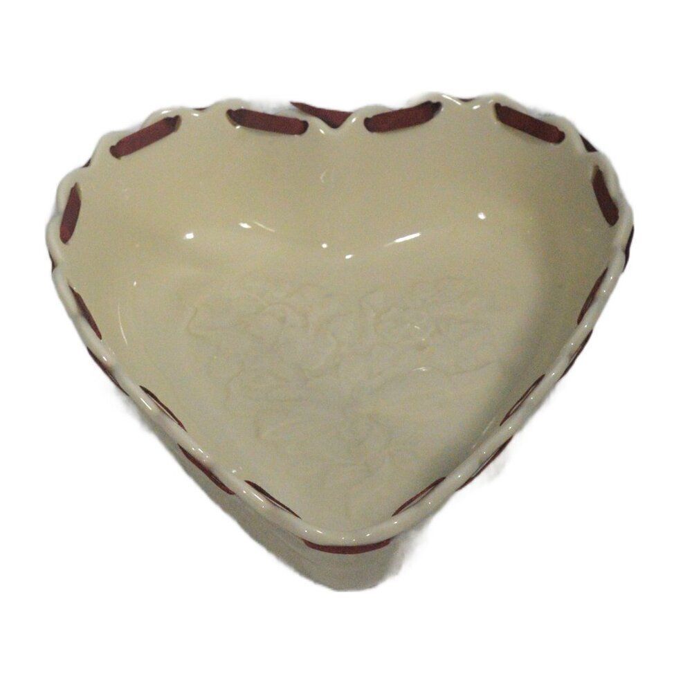 Longaberger Sweetest Heart Dish Ivory Ceramic Bowl with Pierced Ribbon Edge - Picture 6 of 10